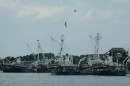 Fishing vessels docked at the menhaden plant.