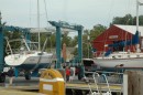 When we returned to the marina we found the staff hard at work pulling boats out of the water in anticipation of a storm surge.