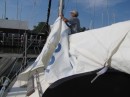 We spent several hours removing the sails and all the canvas from Arwen to keep it from getting shredded by high winds.