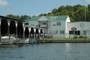 A view of Deltaville Marina from the water coming into Jackson Creek from the bay.