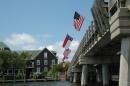 Flags on the bridge from Manteo to Roanoke Island Festival Park.