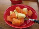 Fresh papaya and pineapple. : Yes, we could buy them at home, but it