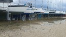 Flooding at the back of the marina, hope these cradles are on firm gravel.
