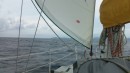 Jib up only and running down wind, the engine was just ticking over and we were doing 6.4 knots. It was a lovely sail.
