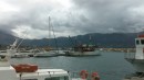 My new fishing boat neighbour. The crew spent the morning mending nets, sitting on deck in the rain. 