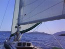 Full sail up at last, had a gorgeous sail for 5 hours with winds up to force 6. Sometimes ghosting along at 1 knot, next bowling along at 7.2 knots and Nanjo coming alive. Sheer bliss.