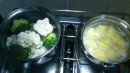 Caulli,Broccalli and spuds on the boil.