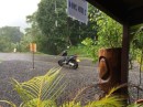 The abandoned scooter in a tropical rainstorm