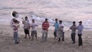 Funky beach musicians. Brass, drums and a couple of Clarinets.