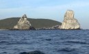 A closer view of the Pinnacles, you can see the birds circling over the Island.