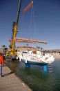 First Splash into Lake Mead. Our Crane operators Dielco, were really experienced and very careful. We were so pleased with the care they took that we used them again to lift Hilbre out of Lake Mead for her trip to San Pedro.