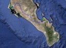 This shows our route from La Paz, on the Sea of Cortes, to Puerto San Carlos on Bahia Magdalena.  It was about 250 kilometers and took three hours to drive.  The large bay south of Puerto San Carlos is Bahia Magdalena and where we spent our day on the water. 