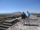 Here we are standing on the pyramid of the moon.  They dont let you climb the whole way up (John was not disappointed). The photo was taken by our friends Raphael and Rita who were also on the tour.  There were a lot of Mexicans and Mexican Americans on our tour. 