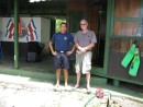 Here is John with Marco the coast guard guy on duty when we arrived.  You may think he is dressed casually but he put on his shorts and shirt for the photo.  Jockey shorts seemed to be the standard uniform of the day at this outpost.