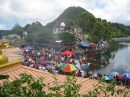 This was our first view of the festivities taking place on the edge of the sacred lake below the Shiva statue