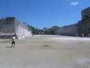 The ball court at Chichenitza was so large that it was hard to believe that people actually used it for playing the game described by the Archeologists.  The game was played with a rubber ball that is said to have weighed 8 lbs.  But the goal on this court was about 25 feet off the floor of the court.  The players are said to have hit the ball with their hips and shoulders and no hands.  One explaination that we heard is that the game, at this site, was played with some sort of basket on the players arm, sort of like modern jaili. 