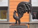 this sculpture is outside one of the galleries in Tlaquepaque.  Note the face on the rooster.  Creepy