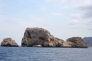 Rock formations up Ibiza coastline