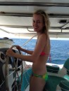 Amy at the helm, she is a natural helms woman