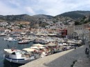 Hydra harbour where there are no cars on the whole island, only donkeys to carry tourists, building materials and the like