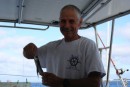 Dick baiting the flying fish ready for us to fish from the Azores (he is in the freezer - the fish)