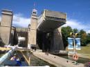 Peterborough Lift Lock: Whisper is exiting via the lower chamber
