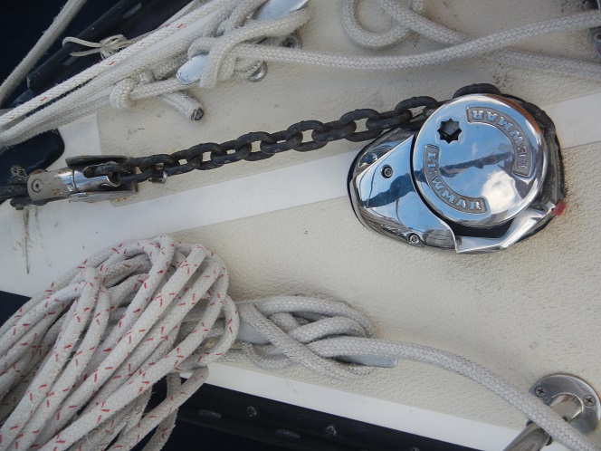 Lewmar Windlass: What a lifesaver (mine that is)!!  This makes hauling up the anchor and chain so easy.  This was installed before we left Milwaukee. Thank you, Tom, for your excellent installation which included contorting your body into an incredibly small space.