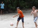 Soccer on the beach in Emerald Cave with Ash and Cameron of s/v Relapse.
