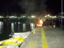 Our dinghy is the closest one to this wainng fire