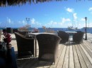 Outdoor dining at the Bora Bora Yacht Club - can you see Exit Strategy in the background?