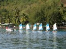 "Six little sailboats all in a row" (kids sailing school on beach in our anchorage)