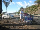 Tom with a 4-wheel drive grocery cart - a 10 minute walk back to the boat
