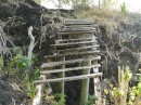 Über diese morsche treppe geht es zu einen kleinen Aussichtspunkt mit einem tollen Blick über die Lagune von Huahine.