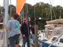 Collin with Chesapeake Rigging lends an eye and some advise on how the trysail was rigged. The installation required welding an "O" atop the gooseneck pin to provide a clever attachment point for the trysail