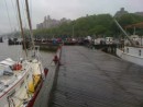 Mikalka lies moored to the dock at the 79th Street Basin Marina in New York City. It