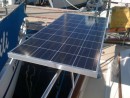 Closer view of the Kyocera 130 watt side solar panel that pivots on the tope side rail.