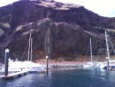 Some of the awesome volcanic rock formations, in the cliff face at Quinta do Lorde marina, Madeira