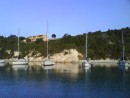 Our first anchorage, at Lakka in the north of Paxos.  No funny remarks about sage or onion please