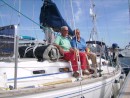 Ju and I on board, photos by Alain Monclair, who unfortunately, does not appear in either of them!