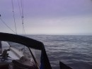 First view of Lambay Island, near Howth.  Wind 1 knot, sea smooth, motorsailing.