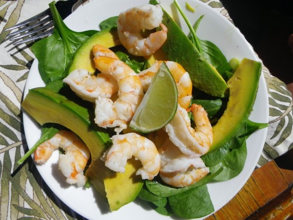 Lunch on a good day - shrimp and avocado salad