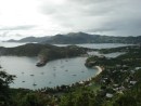 Antigua, English Harbour with Falmouth Harbour across the headland, again shot from the hilltop bar