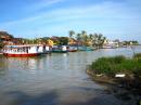 Looking from our park area, over to Hoi An and further up the river is the bridge to Cam Nam