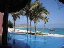 View from hotel pool looking back at anchorage at Bahia de los Muertos