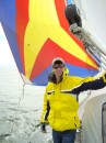 Ethan in front of the cruising spinnaker