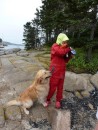 That golden retriever REALLY wanted to give Timmy a kiss.  He got slobber all over my foul weather gear!