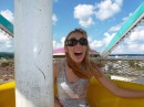 Crazy girl on her first Ferris wheel ride