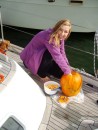 Claire helped with carving our Jack-o-lantern that we named Happy