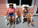 Anita and me in the Bahamian contructed adirondack style chairs made with plywood and 2X4s in front of Silvertails Fishing Lodge
