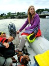 Claire started and drove the dinghy all on her own